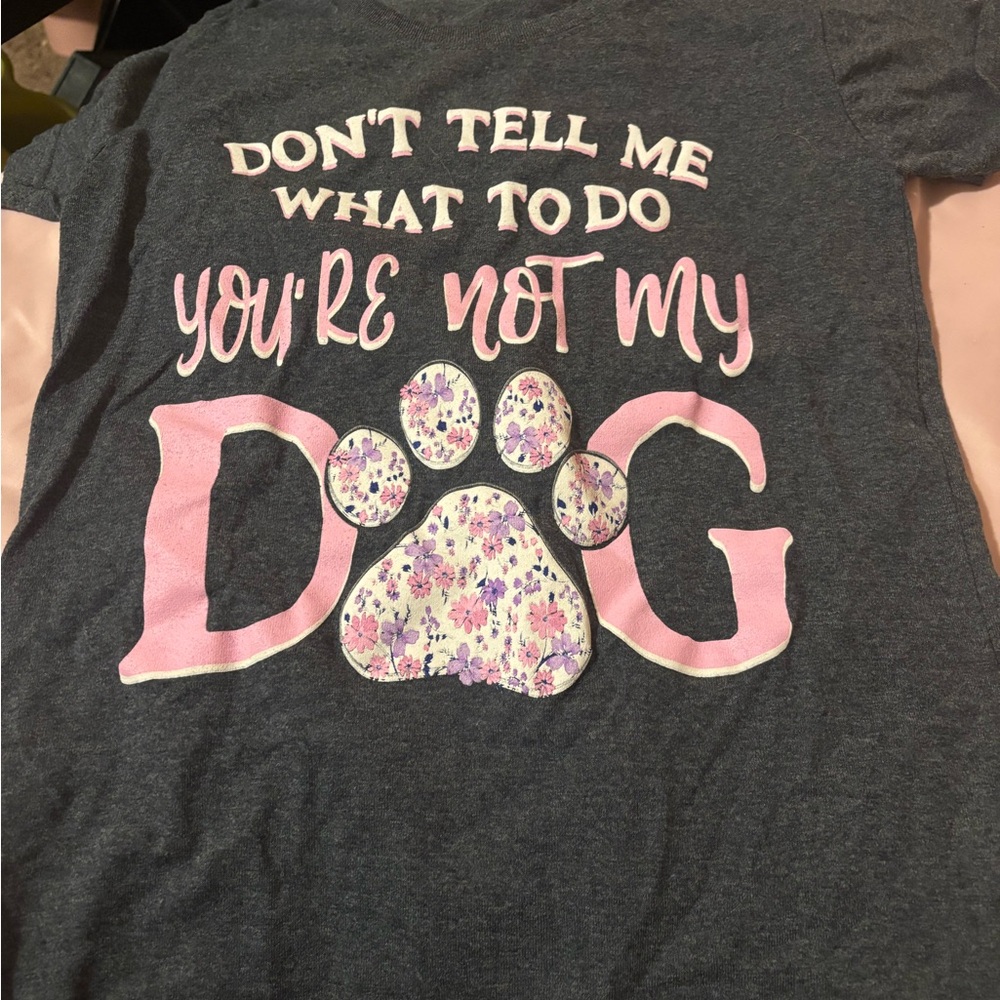 Gildan Gray and Pink Dog Paw Print T-Shirt